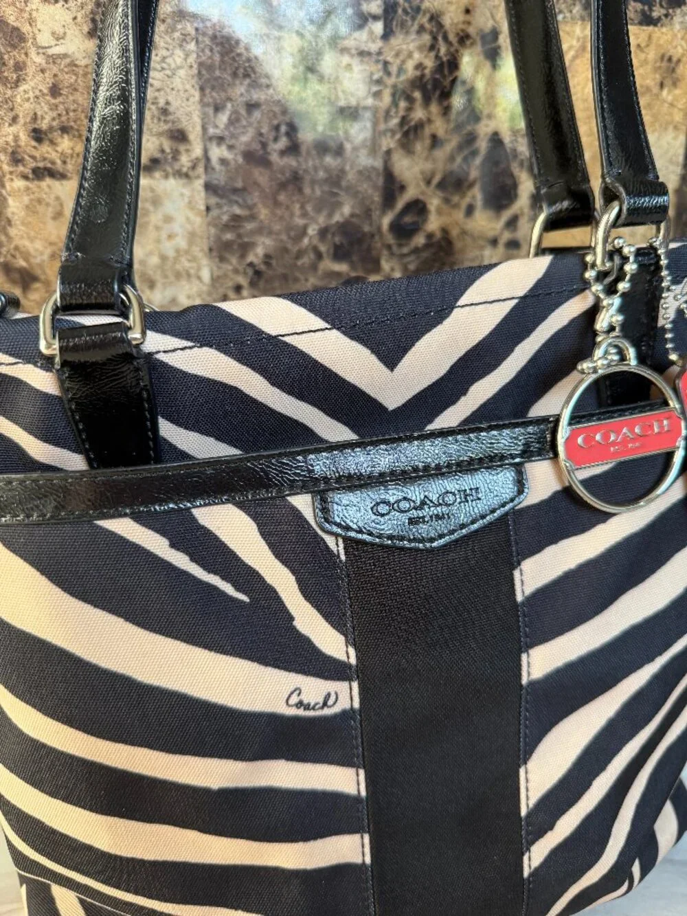 Coach Signature Zebra Shoulder Tote Bag - Picture 2 of 9
